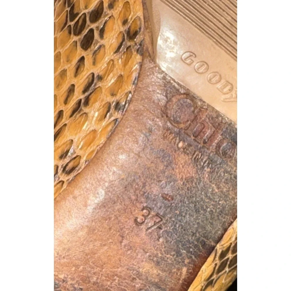 Chloe‎ Lauren Ballet Flats Brown Snakeskin Scalloped Womens Shoe Size EU 37 US 7